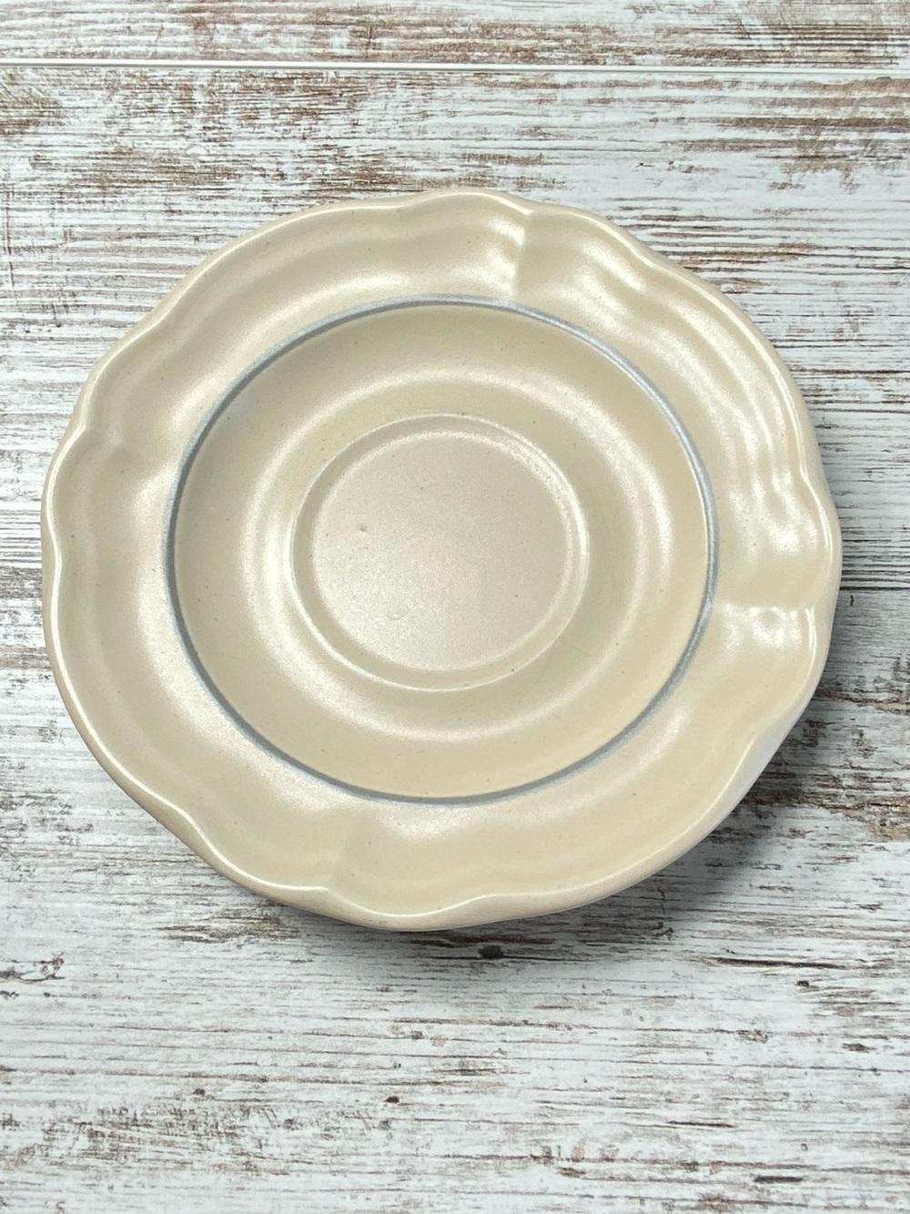 Vintage Pfaltzgraff Remembrance 6" Muted Blue Band Scalloped Saucer USA